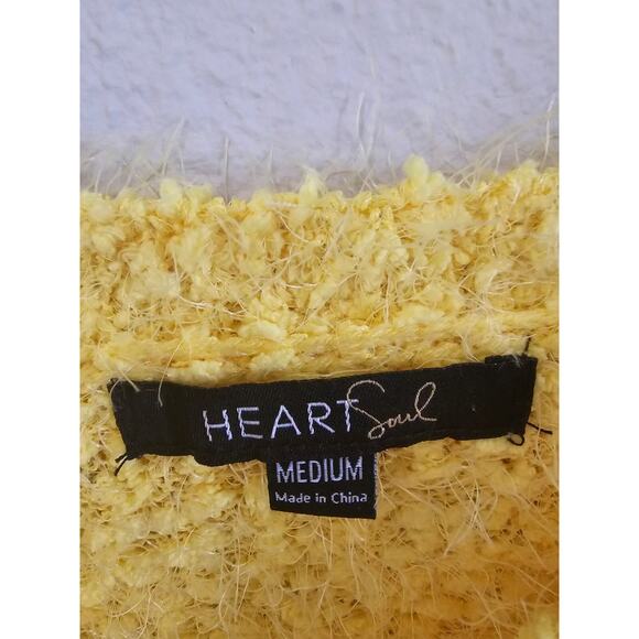 Heart Soul Popcorn Sweater Womens Sz Med Fuzzy Pullover Yellow Y2K Twee Style - Picture 3 of 7